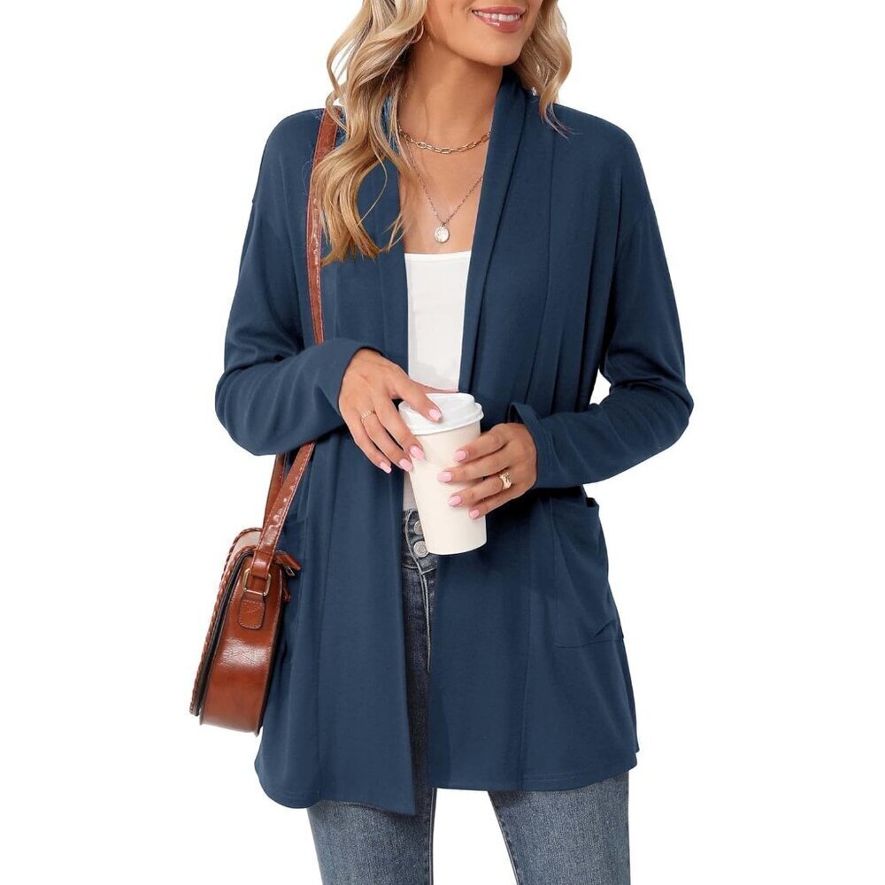 Women's Rayon-Blend Long Sleeve Open Front Cardigan Pockets Casual Lightweigh